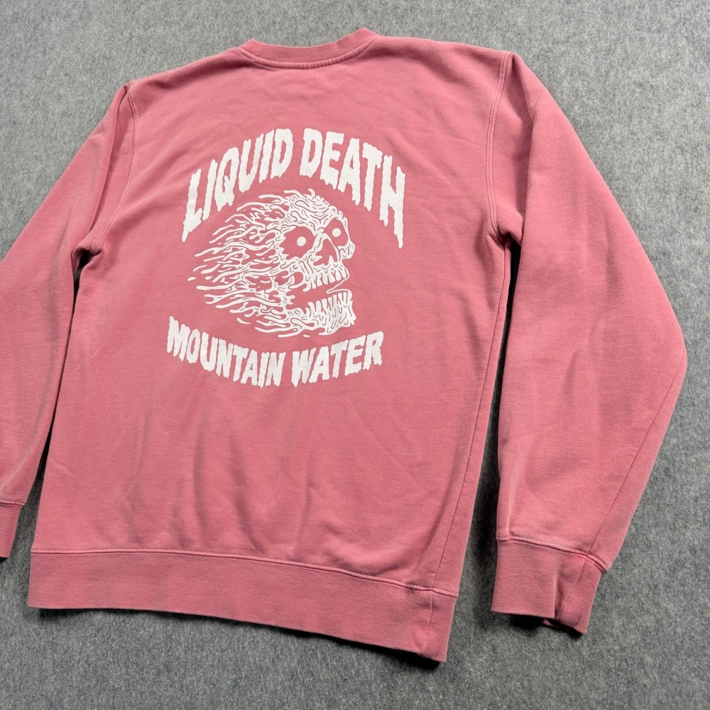 Liquid Death Instant Death Sweatshirt M Pink Skull Graphic Mountain Water